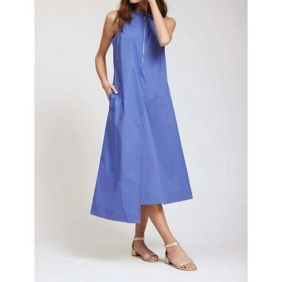 Tyler Boe Dresses & Skirts - Tyler boe Cynthia Midi Wrap Dress Women Sz Medium Iris Blue Sleeveless 1/2 Zip